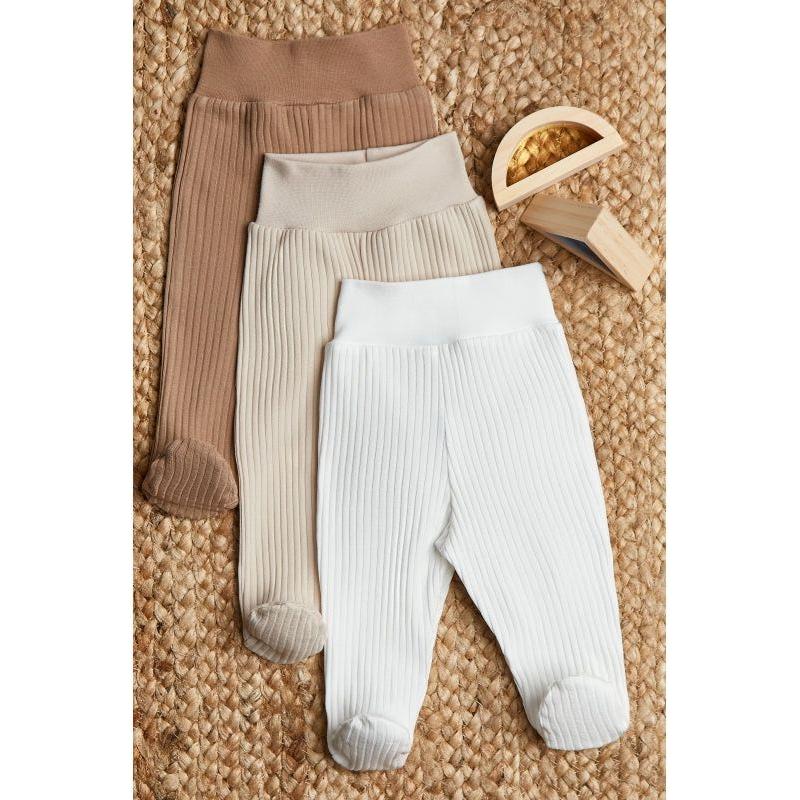 Pantalon côtelé pour prématurés Lilly Bean avec pieds - Lot de 3 - Neutre et marron