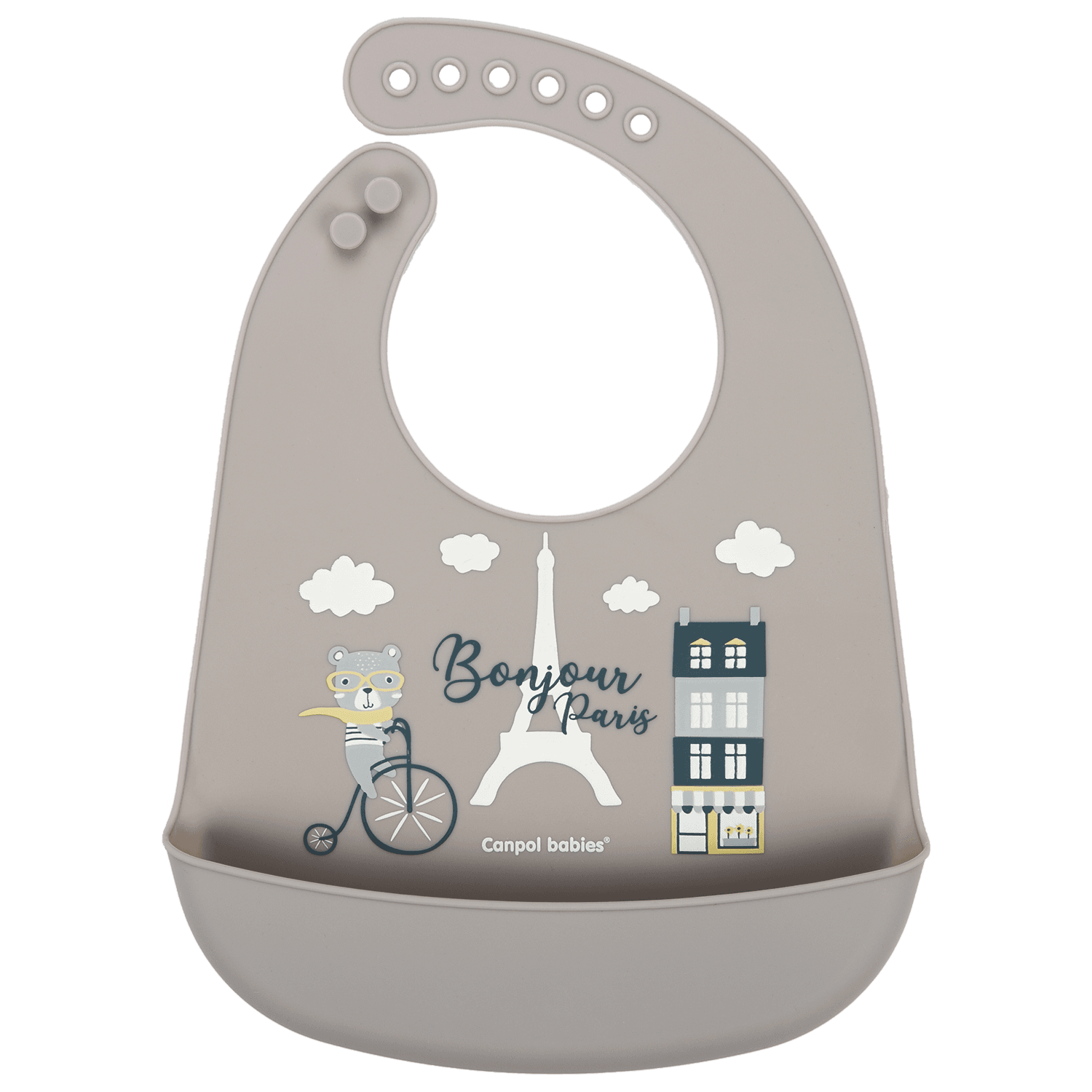 Canpol Silicone Bib with Pocket BONJOUR PARIS 4m+