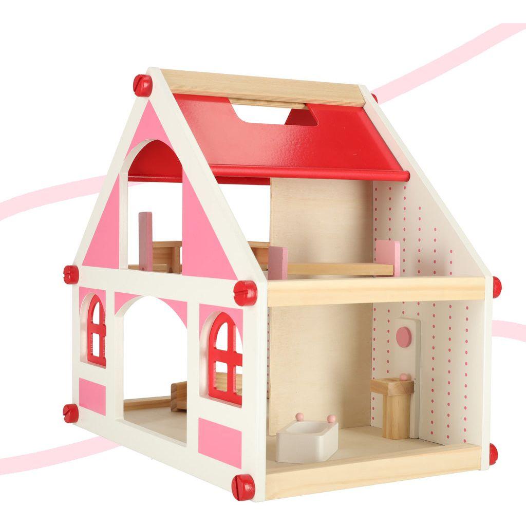 Montessori Style Pink Wooden Doll House 36 cm