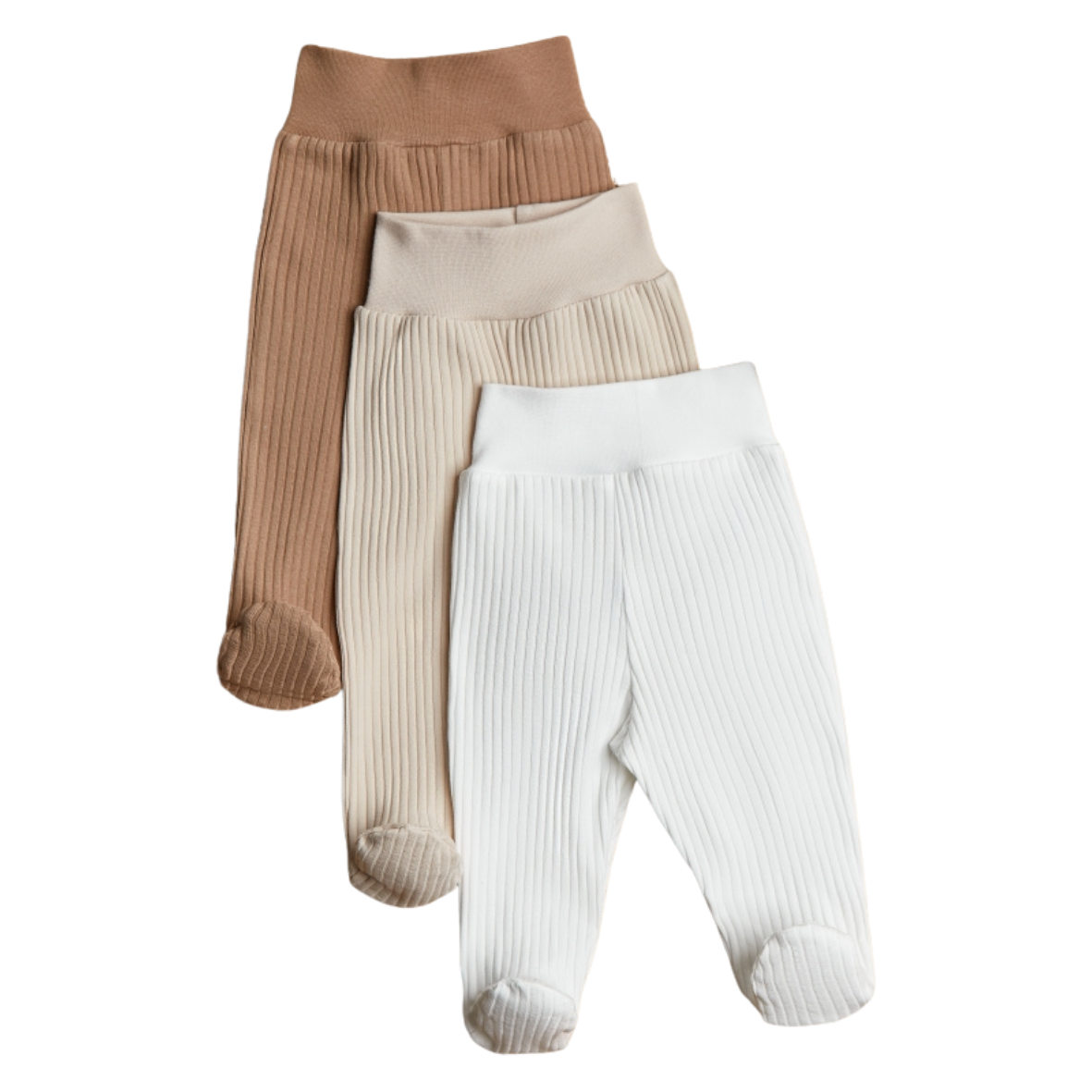 Pantalon côtelé pour prématurés Lilly Bean avec pieds - Lot de 3 - Neutre et marron