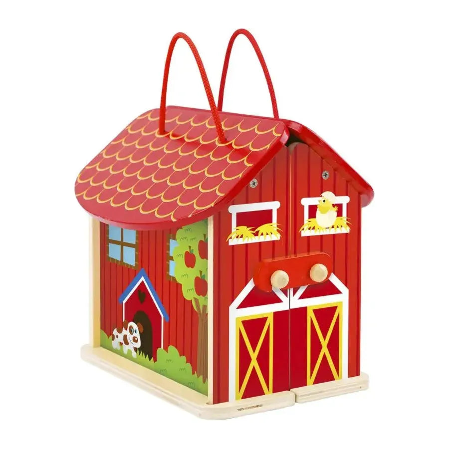 Tooky Toy Wooden Portable-Barn With Farm Animals