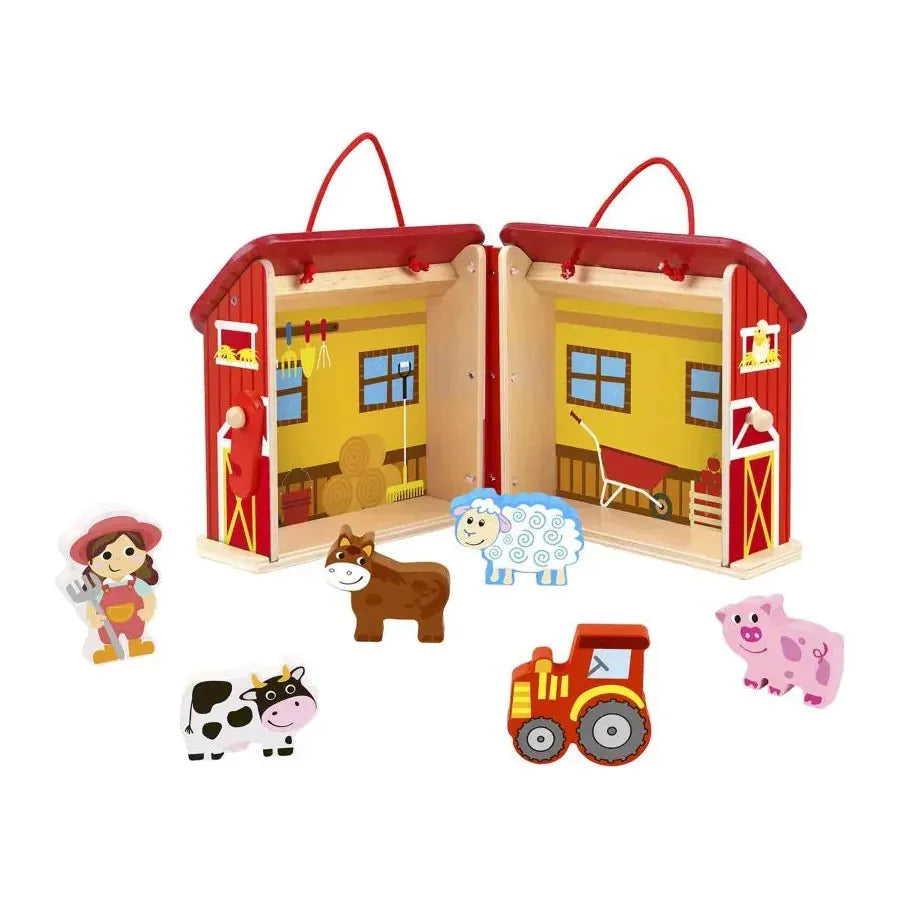 Tooky Toy Wooden Portable-Barn With Farm Animals