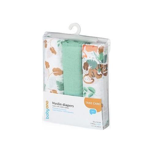 Babyono 100% Cotton Muslin Squares 3-Pack - Mint