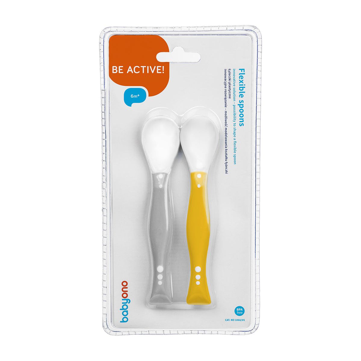 Babyono Flexible Spoons With Shape Memory Grip 2pcs 6m+ - Yellow & Grey