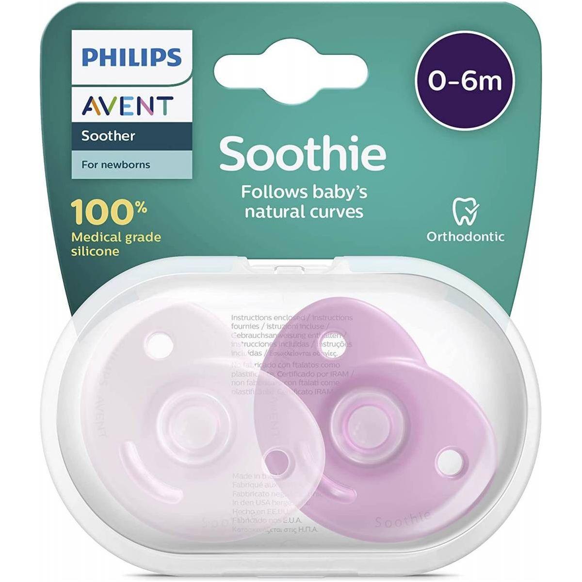 Lot de 2 sucettes Philips Avent Soothie en forme de cœur, rose, 0 à 6 mois et plus 