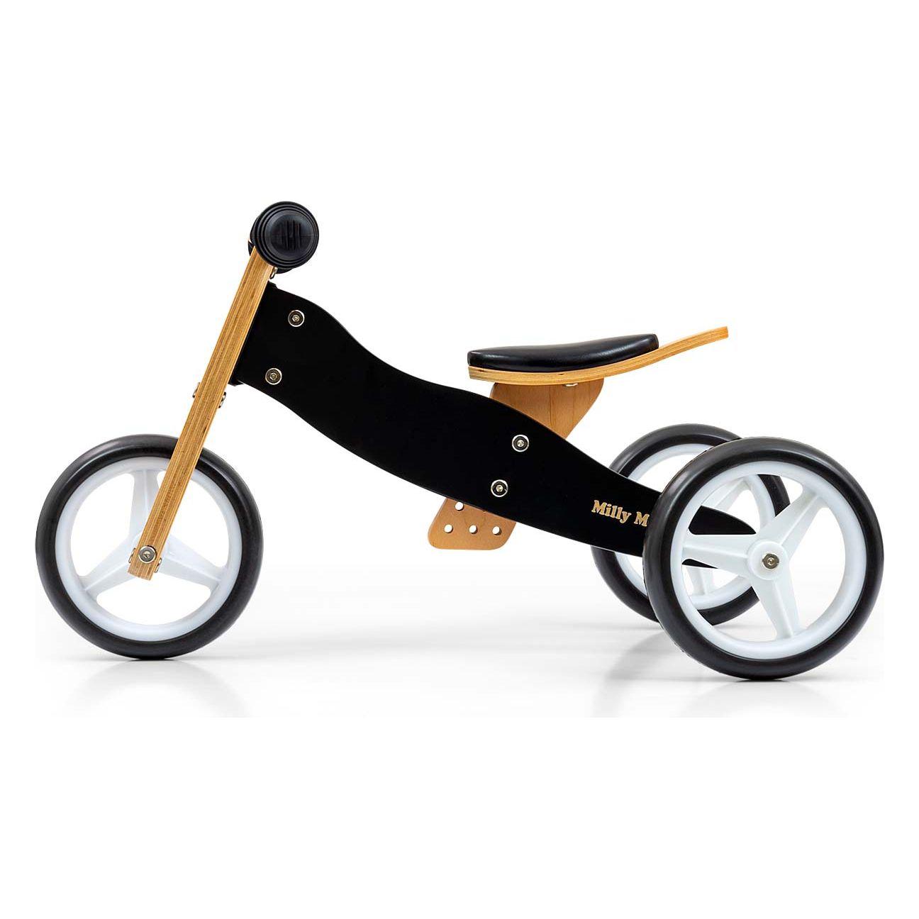 Vélo d'équilibre en bois 2 en 1 Milly Mally Jake - Noir