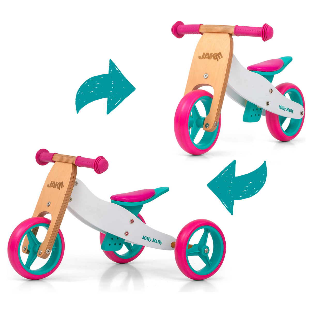 Vélo d'équilibre en bois 2 en 1 Milly Mally Jake - Candy