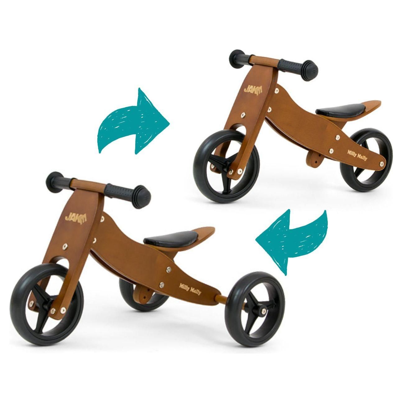 Vélo d'équilibre en bois 2 en 1 Milly Mally Jake - Bois foncé