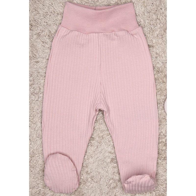 Lilly Bean Ribbed Cotton Trousers With Feet - Pink