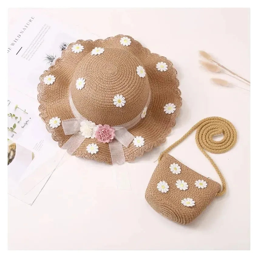 Straw Hat With Bag - Daisies