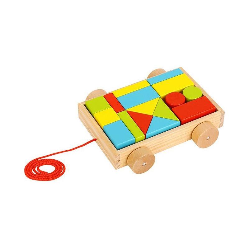 Mini chariot à tirer en bois avec blocs Tooky Toy 16 pièces