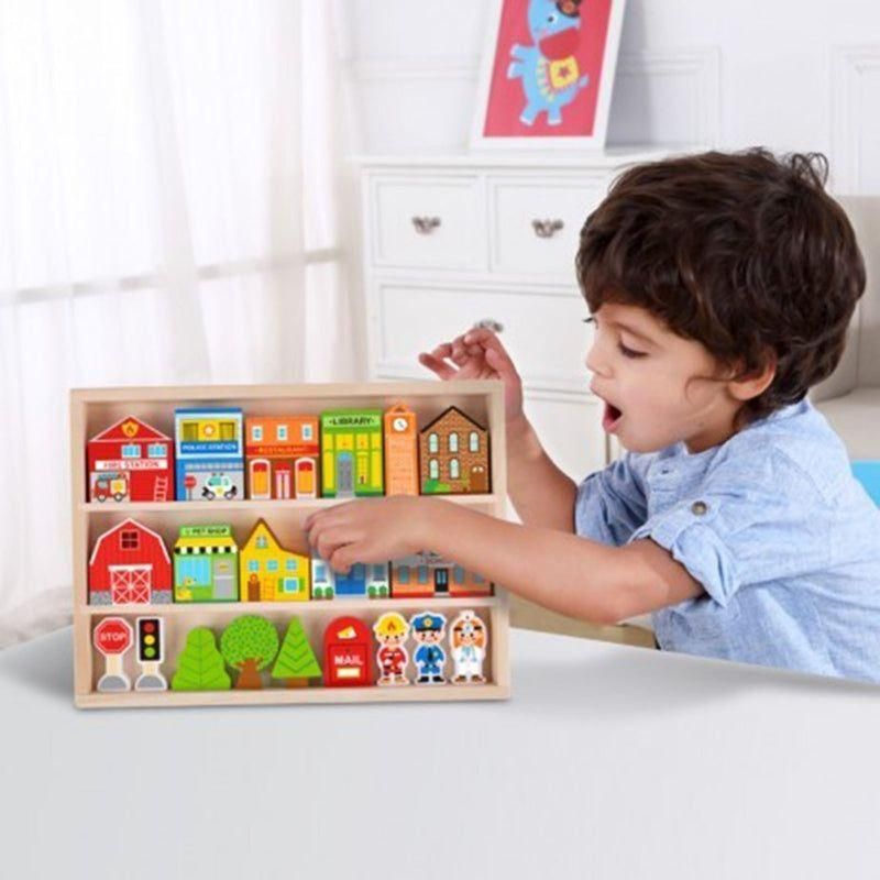 Tooky Toy Ensemble de construction et figurines en bois pour ville