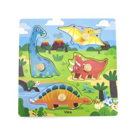 Viga Wooden Puzzles with Pins 12m+ - Dinosaurs