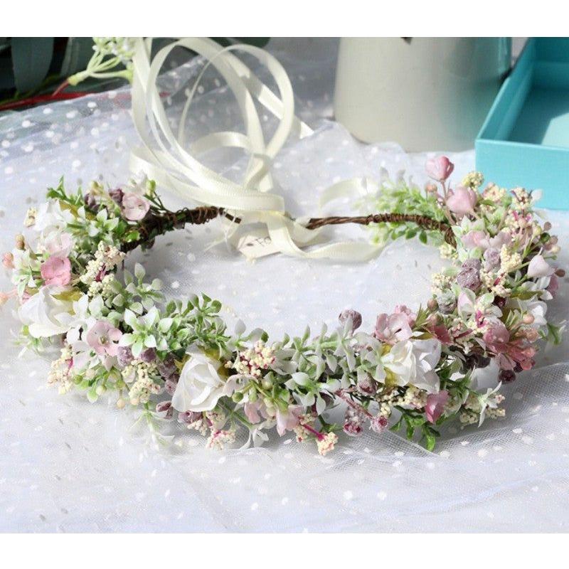 Couronne de fleurs - Petites fleurs blanches et roses