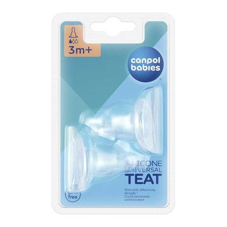 Tétine universelle en silicone Canpol pour biberon à col étroit, 2 pièces - Choisissez le débit