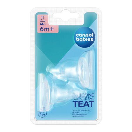 Tétine universelle en silicone Canpol pour biberon à col étroit, 2 pièces - Choisissez le débit