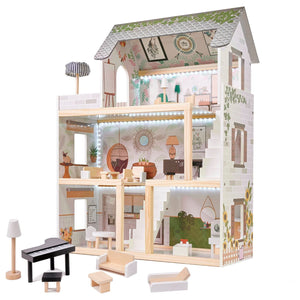 Gray Boho Wooden Villa Dollhouse 78cm LED