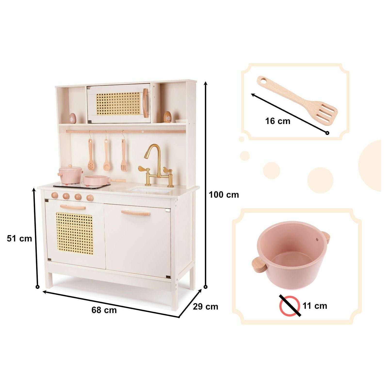 Antique White Pink & Gold Retro Wooden Kitchen