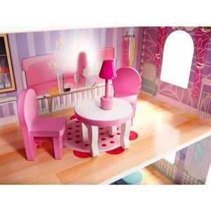 Rosy Brown Pink Wooden Villa Dollhouse 70cm LED