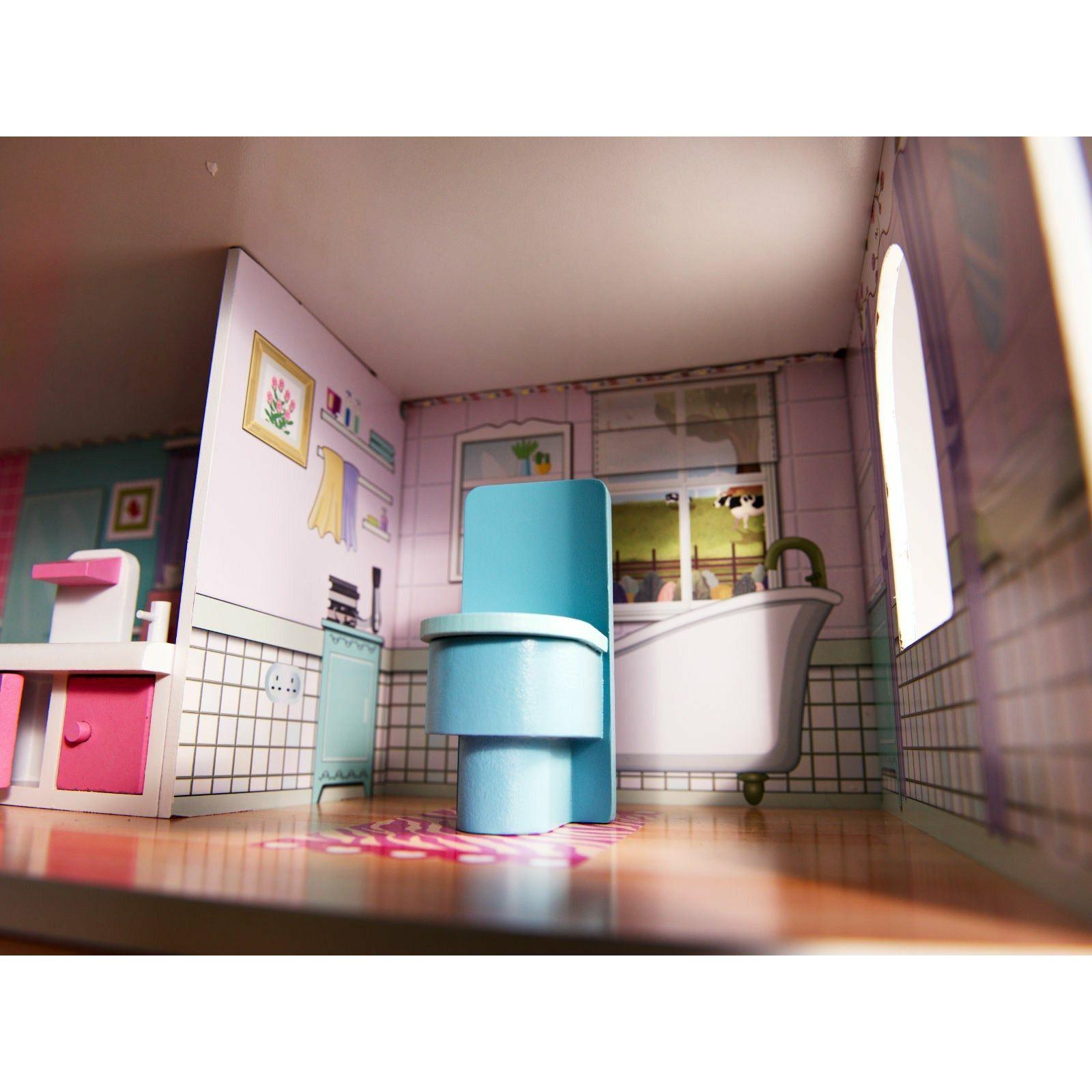 Dim Gray Pink Wooden Villa Dollhouse 70cm LED