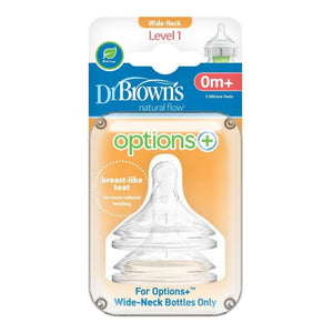 Sandy Brown Dr Brown's Wide Neck Bottle Level 1 Natural Flow Teats 0M+, 2 Pack