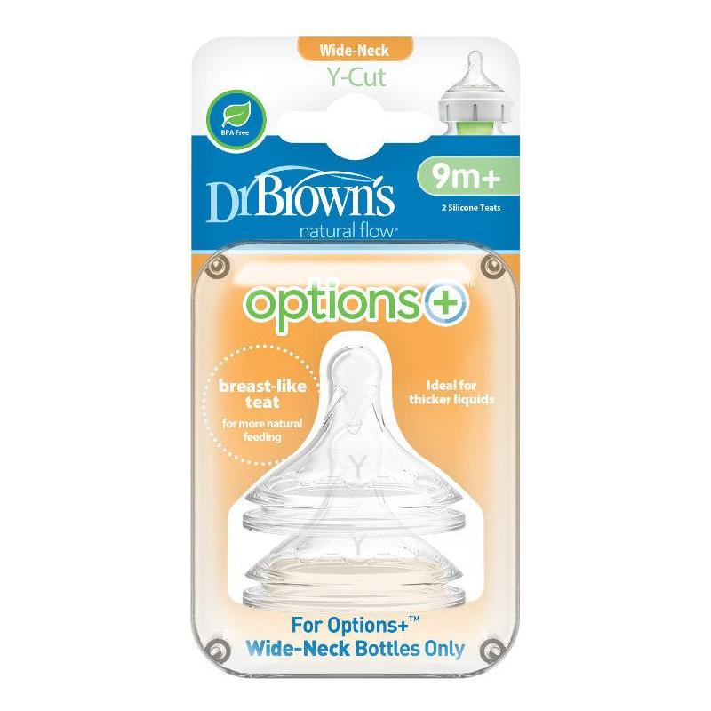 Sandy Brown Dr Brown's Wide Neck Level 4 Natural Y-Cut Teats 9M+, 2 Pack