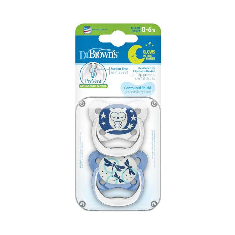 Lavender Dr Brown's Ort Prevent Soother Glow In Dark - 2 Sizes