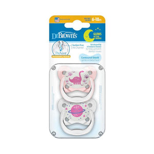 Lavender Dr Brown's Ort Prevent Soother Glow In Dark - 2 Sizes