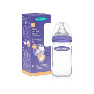 Light Slate Gray Lansinoh Glass Feeding Bottle With NaturalWave™ Teat - 2 Sizes