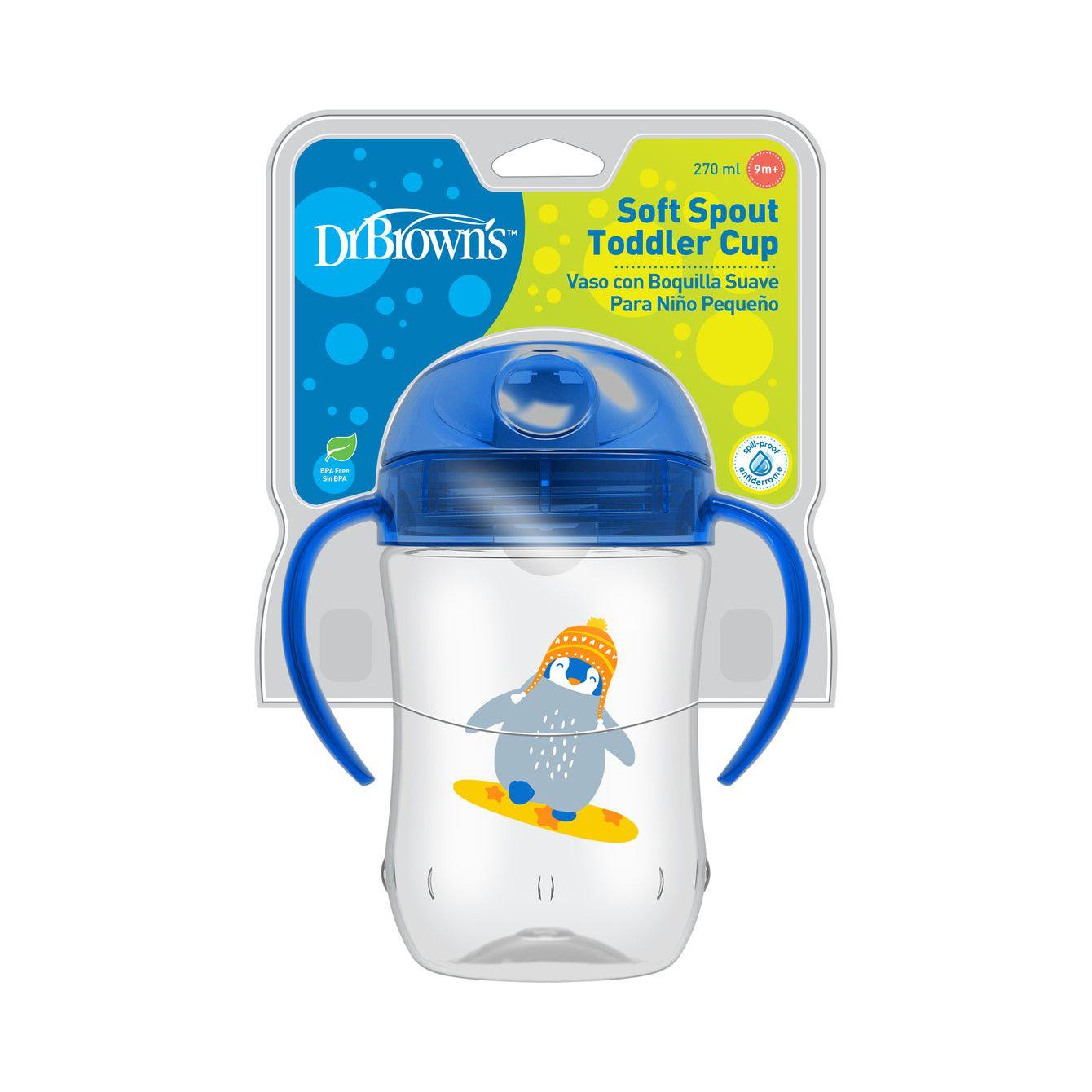 Gobelet d'apprentissage à bec souple Dr. Brown's 270 ml 9 mois et plus - Blue Penguin