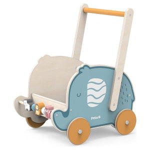 Gray Viga Wooden Push Wagon - Elephant